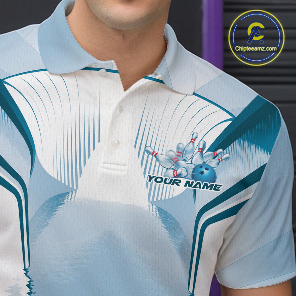 Custom Blue Bowling Team Jerseys, Bowling Uniform Bowling League Polo Shirts For Men IPHW9935