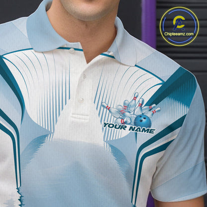 Custom Blue Bowling Team Jerseys, Bowling Uniform Bowling League Polo Shirts For Men IPHW9935