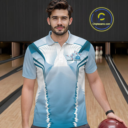 Custom Blue Bowling Team Jerseys, Bowling Uniform Bowling League Polo Shirts For Men IPHW9935