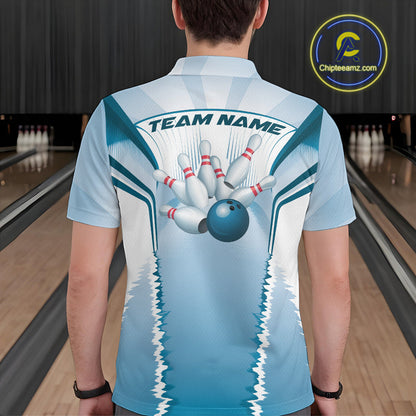 Custom Blue Bowling Team Jerseys, Bowling Uniform Bowling League Polo Shirts For Men IPHW9935