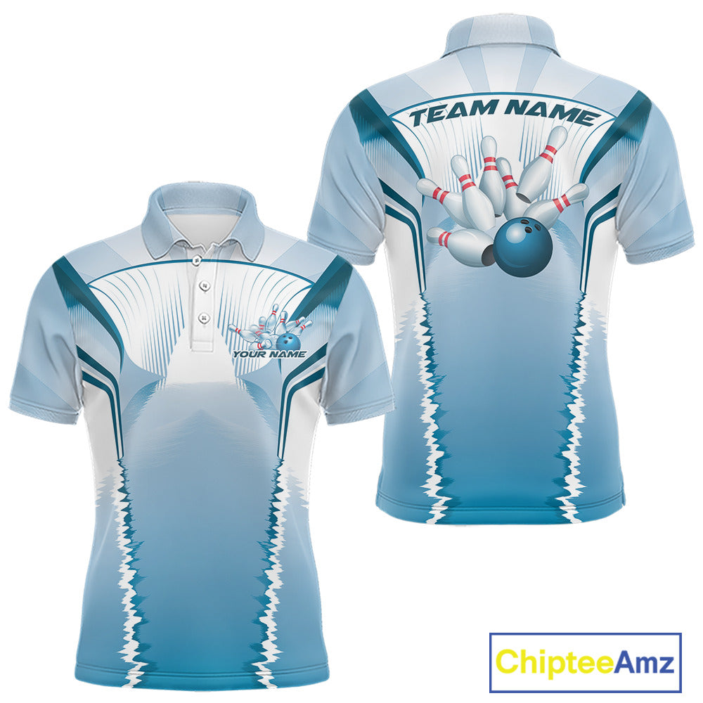 Custom Blue Bowling Team Jerseys, Bowling Uniform Bowling League Polo Shirts For Men IPHW9935