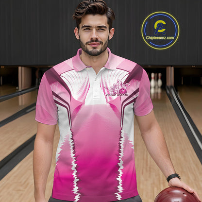 Custom Pink Bowling Team Jerseys, Bowling Uniform Bowling League Polo Shirts For Men IPHW9936
