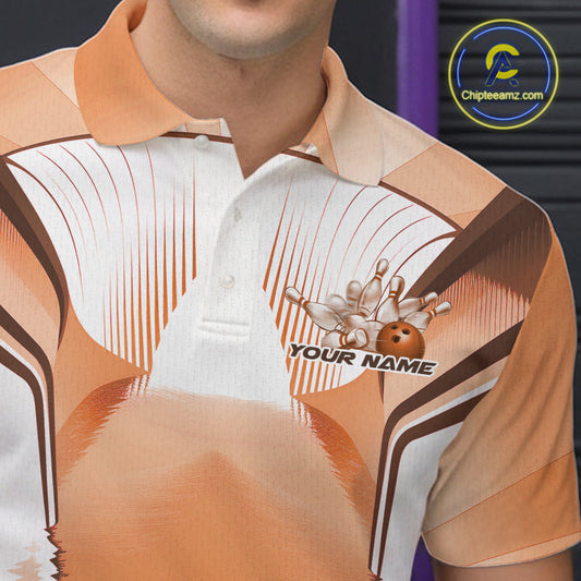 Custom Orange Bowling Team Jerseys, Bowling Uniform Bowling League Polo Shirts For Men IPHW9937