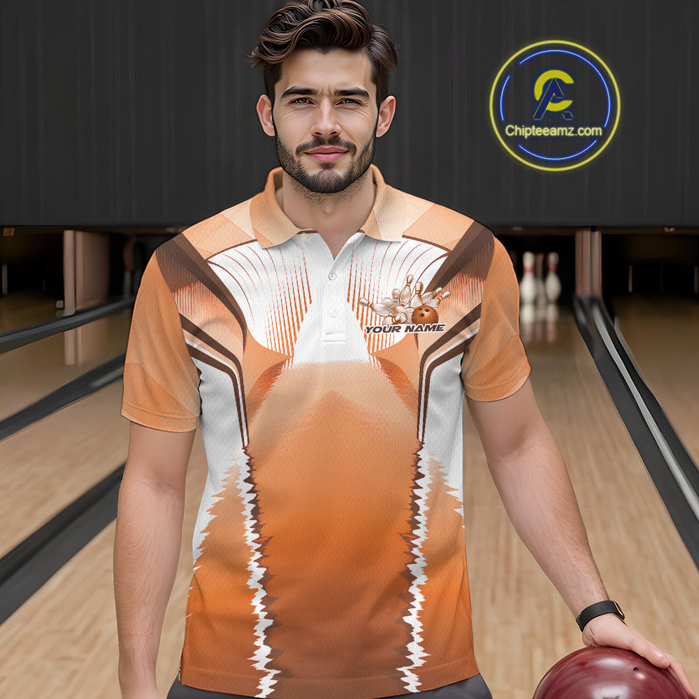 Custom Orange Bowling Team Jerseys, Bowling Uniform Bowling League Polo Shirts For Men IPHW9937
