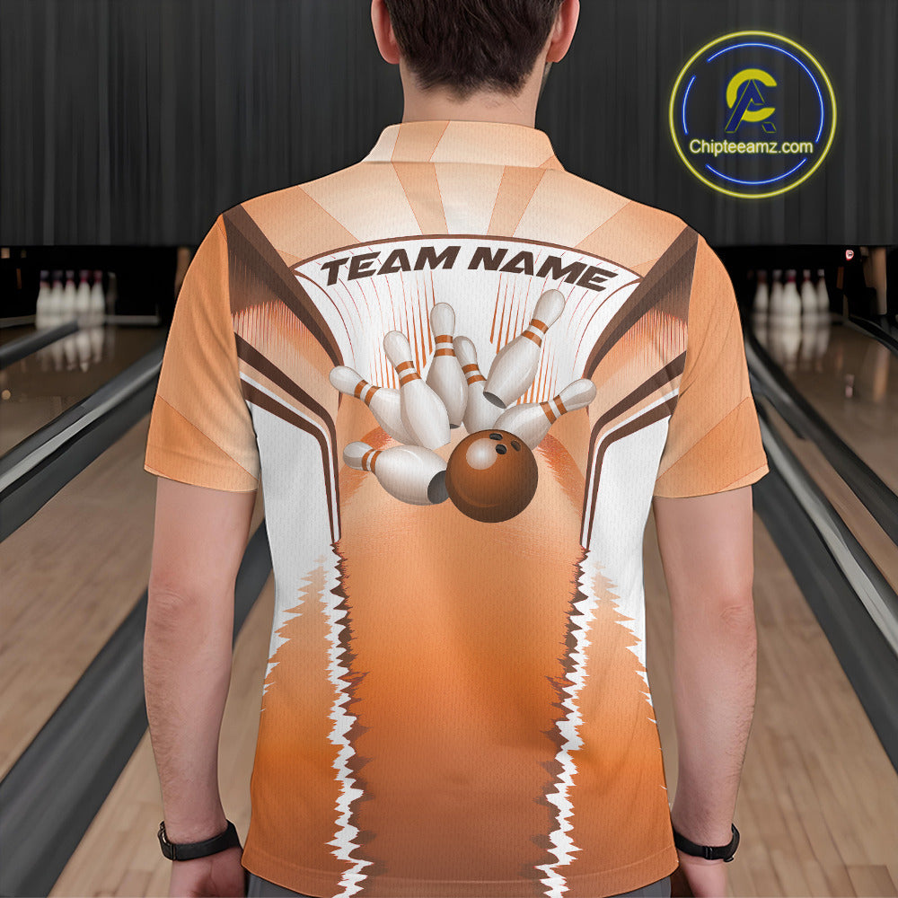 Custom Orange Bowling Team Jerseys, Bowling Uniform Bowling League Polo Shirts For Men IPHW9937