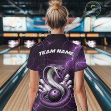 Load image into Gallery viewer, Custom Purple Lightning Cobra Bowling Women Polo Shirt, Bowling Tournament Team Shirt IPHW11078
