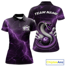 Load image into Gallery viewer, Custom Purple Lightning Cobra Bowling Women Polo Shirt, Bowling Tournament Team Shirt IPHW11078