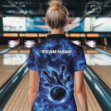 Load image into Gallery viewer, Custom Blue Flame Bowling Women Quarter-Zip Team Shirt, Bowling Tournament Shirt IPHW11081
