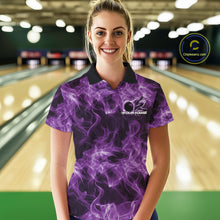 Load image into Gallery viewer, Custom Purple Flame Bowling Women Polo Team Shirt, Bowling Tournament Shirt IPHW11084