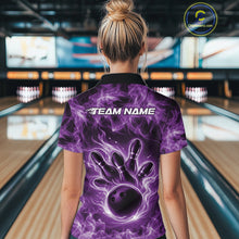 Load image into Gallery viewer, Custom Purple Flame Bowling Women Polo Team Shirt, Bowling Tournament Shirt IPHW11084