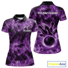 Load image into Gallery viewer, Custom Purple Flame Bowling Women Polo Team Shirt, Bowling Tournament Shirt IPHW11084