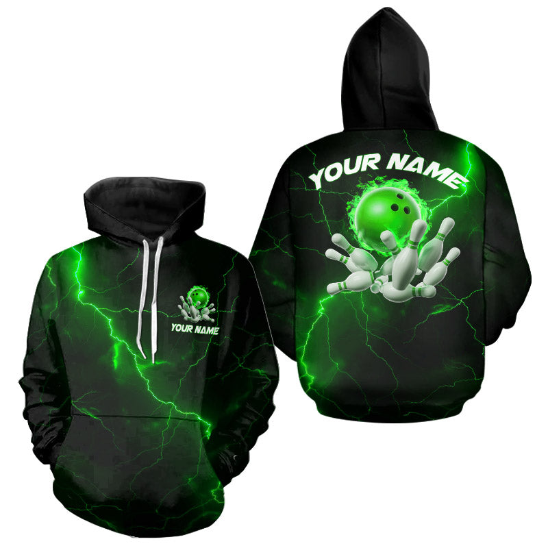 Green Thunder Lightning Flame Bowling Ball Custom Bowling Team Hoodie Shirts For Men And Women IPHW6717