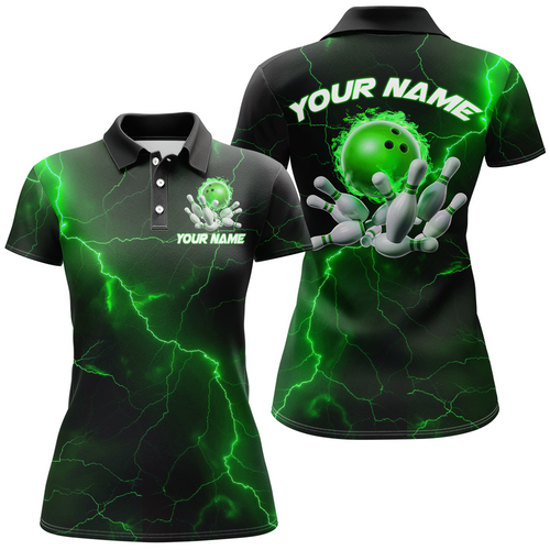 Green Thunder Lightning Flame Bowling Ball Custom Bowling Team Shirts For Women Bowlers IPHW6717