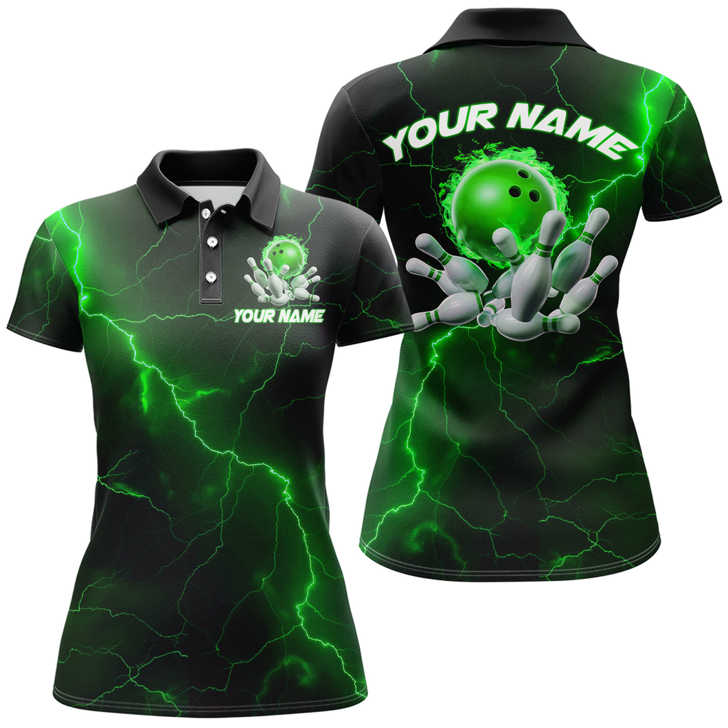 Green Thunder Lightning Flame Bowling Ball Custom Bowling Team Shirts For Women Bowlers IPHW6717