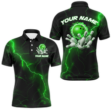 Load image into Gallery viewer, Green Thunder Lightning Flame Bowling Ball Custom Bowling Team Shirts For Men And Women Bowlers IPHW6717
