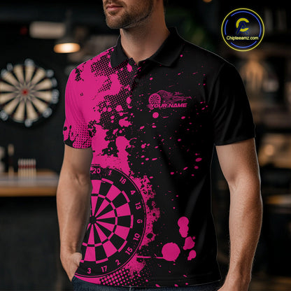 Custom Black And Pink Splatter Dartboard Dart Polo Shirt For Men, Grunge Dart Team Jerseys IPHW9957