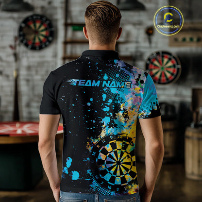 Custom Colorful Splatter Dartboard Dart Polo Shirt For Men, Grunge Dart Team Jerseys IPHW9959