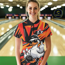 Load image into Gallery viewer, Custom Funny White Duck Bowling Team Women Quarter-Zip Shirt, Orange Duck Bowling Jersey IPHW11118