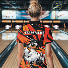 Load image into Gallery viewer, Custom Funny White Duck Bowling Team Women Quarter-Zip Shirt, Orange Duck Bowling Jersey IPHW11118