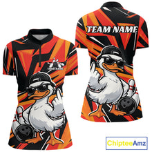 Load image into Gallery viewer, Custom Funny White Duck Bowling Team Women Quarter-Zip Shirt, Orange Duck Bowling Jersey IPHW11118