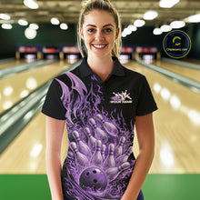Load image into Gallery viewer, Custom Purple Fire Flame Bowling Women Polo Shirts, Bowling Team League Shirt IPHW11140