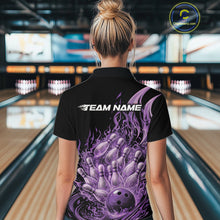 Load image into Gallery viewer, Custom Purple Fire Flame Bowling Women Polo Shirts, Bowling Team League Shirt IPHW11140