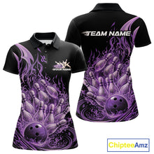 Load image into Gallery viewer, Custom Purple Fire Flame Bowling Women Polo Shirts, Bowling Team League Shirt IPHW11140