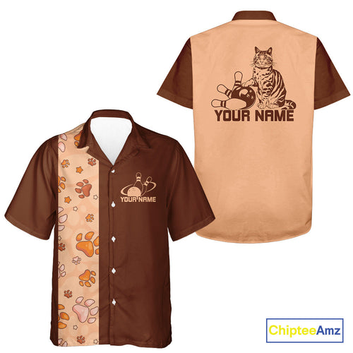 Custom Retro 50S Cat Bowling Button Up Shirt For Men And Women, Classic Cat Bowling Shirt IPHW10070