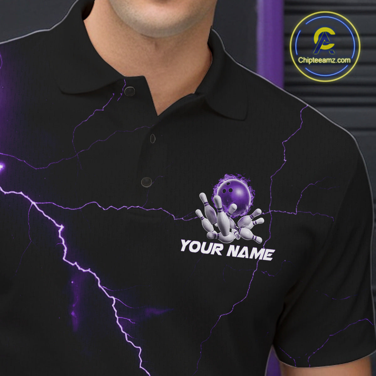 Custom Purple Thunder Lightning Flame Bowling Ball Men Bowling Team Shirt Bowler Outfit IPHW10671