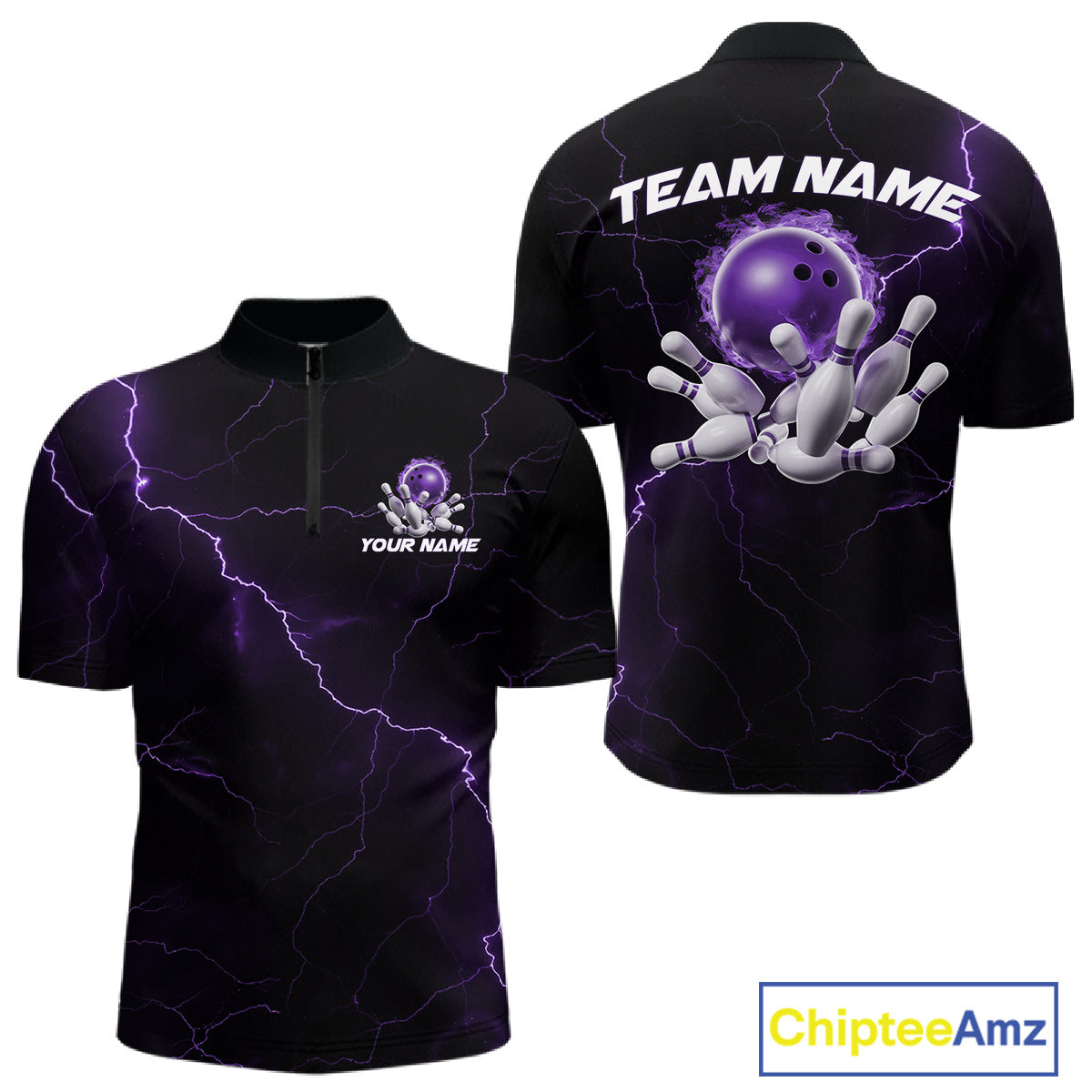 Custom Purple Thunder Lightning Flame Bowling Ball Men Bowling Team Shirt Bowler Outfit IPHW10671