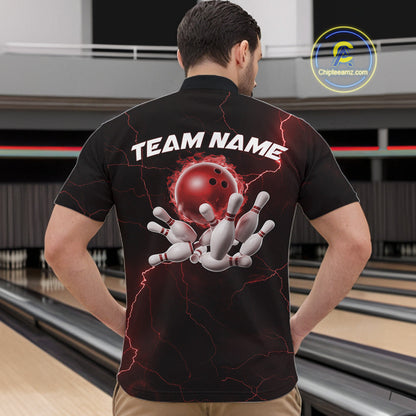 Custom Red Thunder Lightning Flame Bowling Ball Men Bowling Team Shirt Bowler Outfit IPHW10672