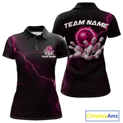 Custom Pink Thunder Lightning Flame Bowling Ball Women Bowling Team Shirt Bowler Outfit IPHW10673
