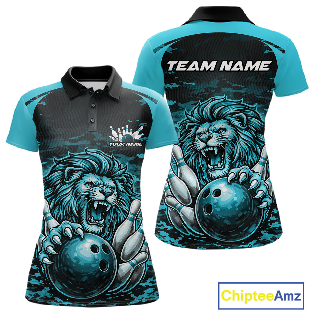 Custom Orange Camo Lion Bowling Women Polo Shirt, Lion Bowling Team League Shirt IPHW10369