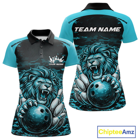 Custom Orange Camo Lion Bowling Women Polo Shirt, Lion Bowling Team League Shirt IPHW10369