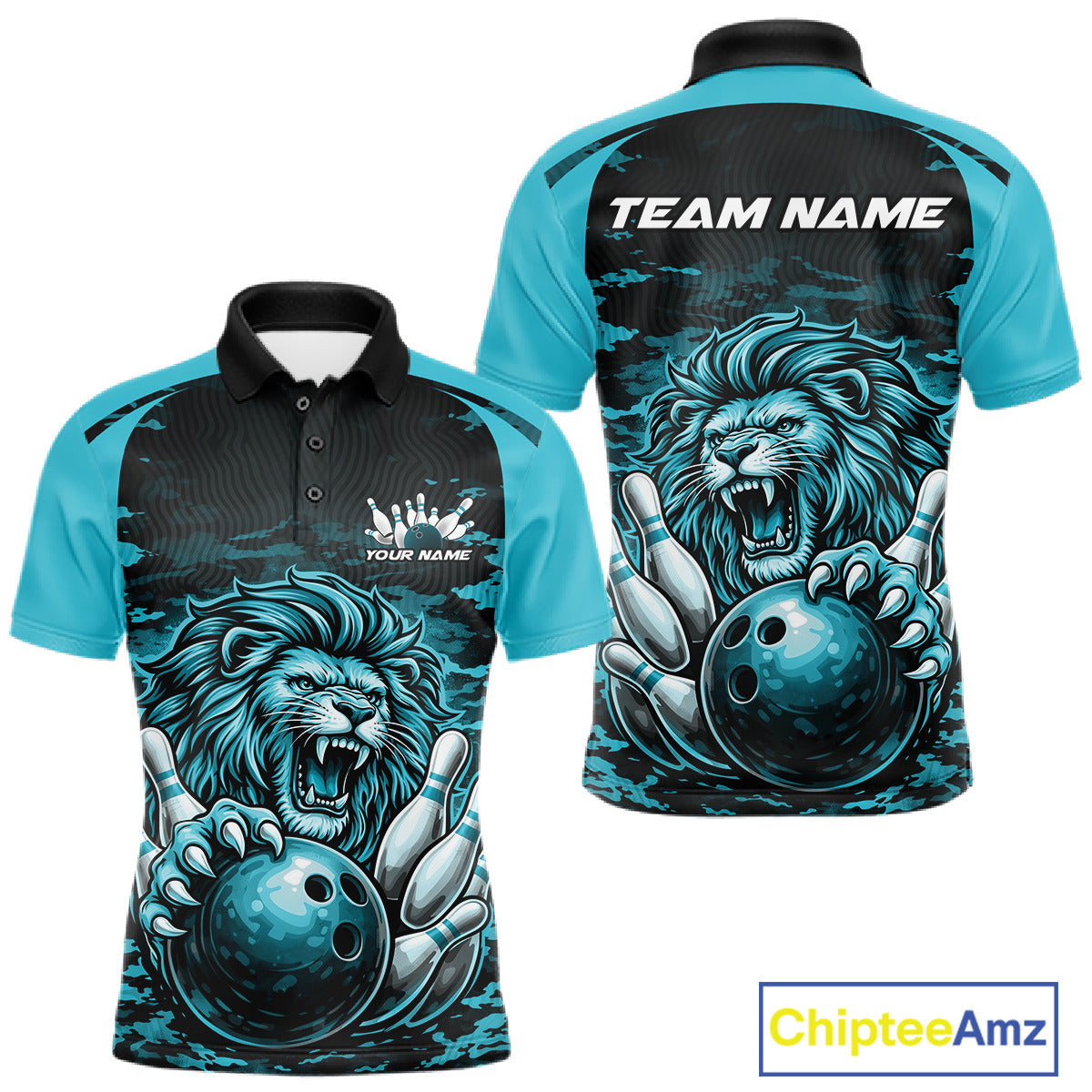 Custom Orange Camo Lion Bowling Men Polo Shirt, Lion Bowling Team League Shirt IPHW10369