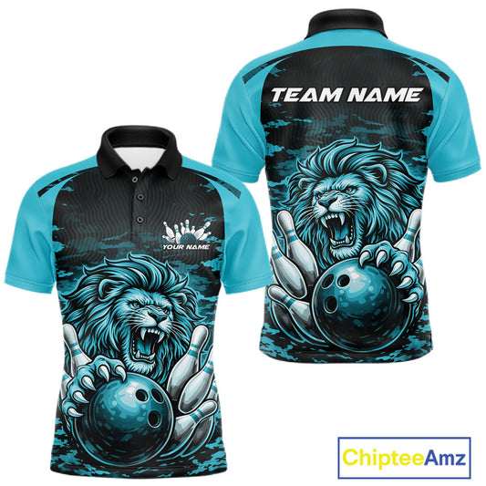 Custom Orange Camo Lion Bowling Men Polo Shirt, Lion Bowling Team League Shirt IPHW10369