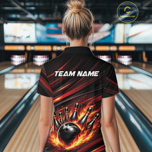Load image into Gallery viewer, Custom Red Orange Fire Flame Bowling Team Women Quarter-Zip Shirt, Bowling League Shirt IPHW11185