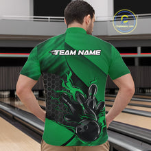 Load image into Gallery viewer, Custom Green Flame Bowling Team Men Quarter-Zip Shirt, Bowling League Shirt Bowler Outfits IPHW11193
