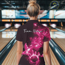 Load image into Gallery viewer, Custom Pink Galaxy Butterfly Bowling Women Polo Shirt, Ladies Bowling Team Outfit IPHW10882