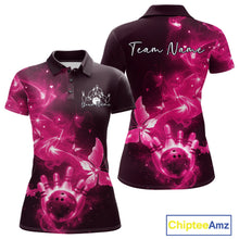 Load image into Gallery viewer, Custom Pink Galaxy Butterfly Bowling Women Polo Shirt, Ladies Bowling Team Outfit IPHW10882
