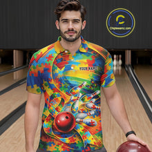 Load image into Gallery viewer, Custom Colorful Autism Awareness Bowling Team Men Polo Shirt, Puzzles Bowling Shirt IPHW11213