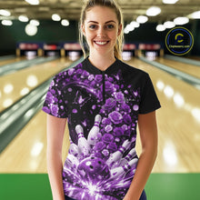 Load image into Gallery viewer, Custom Beautiful Purple Roses And Butterfly Women Bowling League Team Shirt IPHW10890