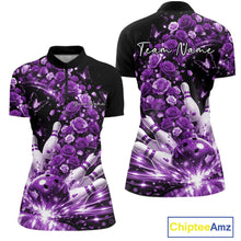 Load image into Gallery viewer, Custom Beautiful Purple Roses And Butterfly Women Bowling League Team Shirt IPHW10890