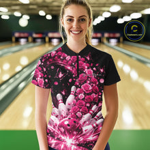 Load image into Gallery viewer, Custom Beautiful Pink Roses And Butterfly Women Bowling Team Shirt, Bowling League Shirt IPHW10891