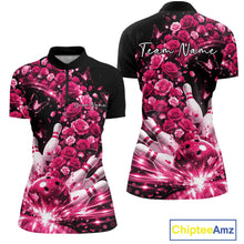 Load image into Gallery viewer, Custom Beautiful Pink Roses And Butterfly Women Bowling Team Shirt, Bowling League Shirt IPHW10891