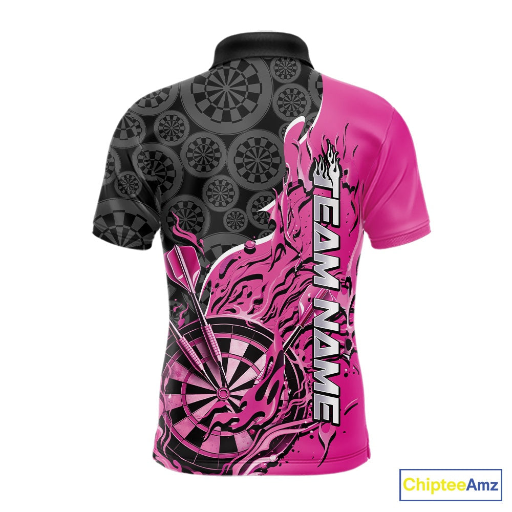 Custom Black And Pink Flame Dartboard Dart Jerseys, Dartboard Pattern Darts Tournament Team Shirts IPHW10415