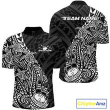 Load image into Gallery viewer, Custom Black And White Polynesian Tribal Turtle Bowling Men Quarter-Zip Team Shirts Outfit IPHW10977