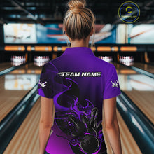 Load image into Gallery viewer, Custom Black And Purple Flame Bowling Team Women Polo Shirt, Bowling Tournament Shirt IPHW9869