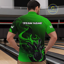 Load image into Gallery viewer, Custom Black And Green Flame Bowling Team Men Quarter-Zip Shirt, Bowling Tournament Shirt IPHW9870