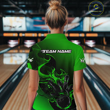 Load image into Gallery viewer, Custom Black And Green Flame Bowling Women Quarter-Zip Shirt, Bowling Tournament Shirt IPHW9870